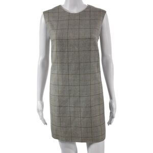Designer Womens Shift Dress Gray Wool Blend Sleeveless Check Zip Size S